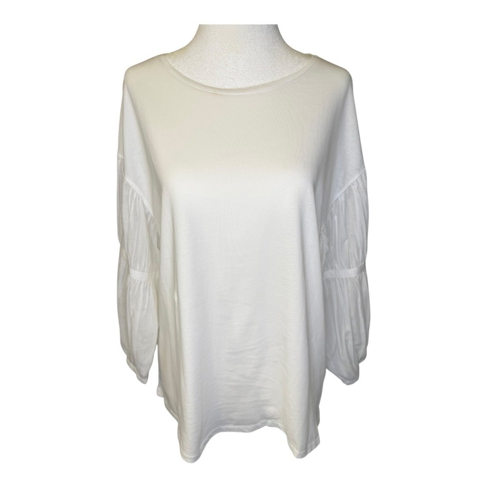 Madewell White Puff-Sleeve Drop-Shoulder Knit‎ Top Size Medium NWT